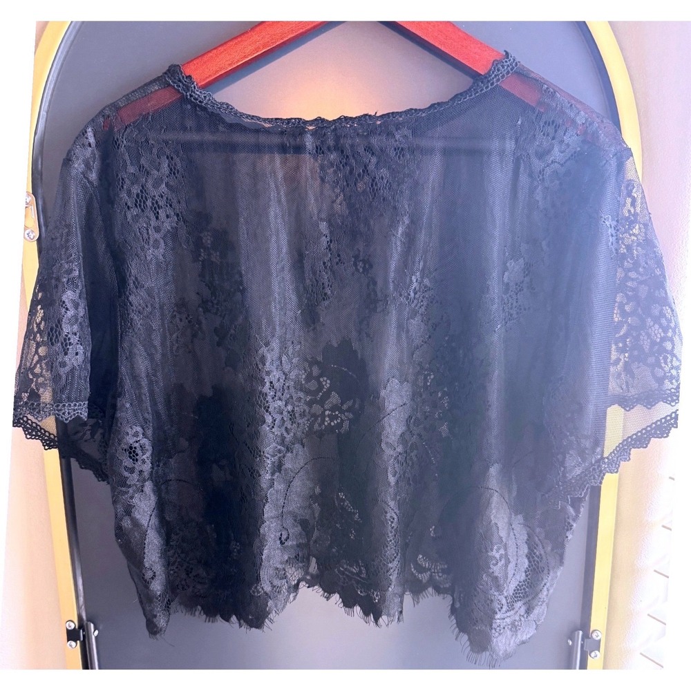 Black Floral Women XL Sheer Lace Crop Top Gothic Romantic Boho Layer